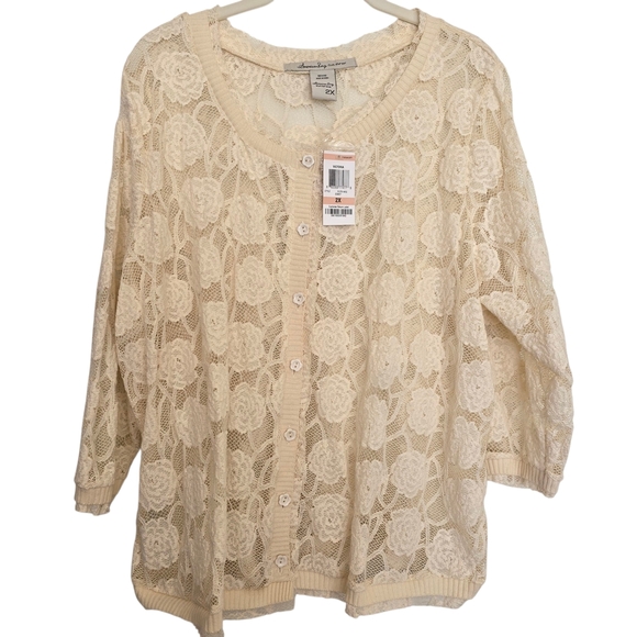 NWT American Rag Cream Lace Three Quarter Sleeve Cardigan - Picture 1 of 4